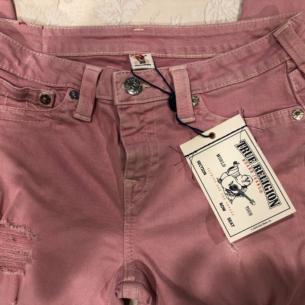 SOLD - NEW Distress True Religion Pink Jeans sz 30 - Picture 5 of 7